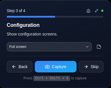 NullDraft capture HUD showing the current configuration step